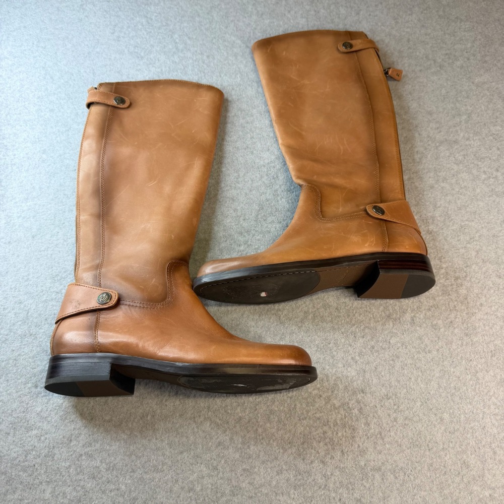 Sam Edelman Penny Leather Riding Boots Whiskey Tan Back Zip 7.5